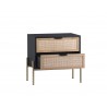 Sunpan Avida Nightstand in Champagne Gold and Black - Angled with Opened Cabinet