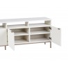 Sunpan Ambrose Modular Media Console in Cabinet in Champagne Gold And Cream - Angled Opened Drawers