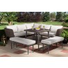 Lillian Modern and Contemporary Light Grey Upholstered and Brown Finished 5-Piece Woven Rattan Outdoor Patio Set - Lifestyle 1