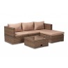 Addison Modern and Contemporary Light Brown Upholstered and Brown Finished 3-Piece Woven Rattan Outdoor Patio Set with Adjustable Recliner - White BG Unreclined
