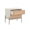 Sunpan Avida Nightstand in Champagne Gold and Cream - Angled with Cabinet Opened