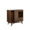 Sunpan Caven Bar Cabinet In Walnut - Angled with Opened Cabinet