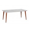 Utopia 62.99" Modern Beveled Rectangular Dining Table with Glass Top in White Gloss and Marble - Angled