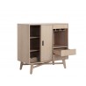 Sunpan Caven Bar Cabinet In ight Oak - Angled with Opened Decor
