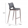 Zuo Modern Ace Barstool in Dark Gray and Walnut - With DImensions