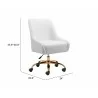 Zuo Modern Madelaine Office Chair in White and Gold - Dimension Sheet - Zuo Modern Madelaine Office Chair in White and Gold - Dimension Sheet
