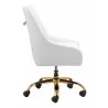 Zuo Modern Madelaine Office Chair in White and Gold - Side View - Zuo Modern Madelaine Office Chair in White and Gold - Side View