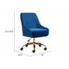 Zuo Modern Madelaine Office Chair Navy Blue and Gold - Dimensions Sheet