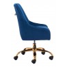 Zuo Modern Madelaine Office Chair Navy Blue and Gold - Side View