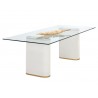 Sunpan Adora Dining Table - 86.5" - Front Side Angle with Decor