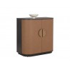 Sunpan Dresden Bar Cabinet - Milliken Cognac - Front Side Angle with Decor