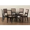 Baxton Studio Mana Modern Sand Fabric and Dark Brown Finished Wood 7-Piece Dining Set - Set in Front Side Angle - Baxton Studio Mana Modern Sand Fabric and Dark Brown Finished Wood 7-Piece Dining Set - Set in Front Side Angle