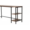 Baxton Studio Lydia Modern Walnut Brown Finished Wood and Black Metal L-Shaped Corner Desk with Shelves - Closeup Side Angle