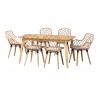 Baxton Studio Gedali Modern Bohemian Greywashed Rattan and Natural Brown Finished Wood 7-Piece Dining Set - Set in Front Side Angle