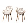 Baxton Studio Ballerina Modern Bohemian Natural Brown Finished Teak Wood and Greywashed Rattan Dining Chair - Front Side and Back Side Angle