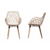 Baxton Studio Ballerina Modern Bohemian Natural Brown Finished Teak Wood and Greywashed Rattan Dining Chair - Front and Side Angle