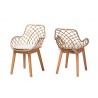 Baxton Studio Ballerina Modern Bohemian Greywashed Rattan and Natural Brown Finished Wood 2-Piece Dining Chair Set - Front Side and Back Side Angle