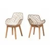 Baxton Studio Ballerina Modern Bohemian Greywashed Rattan and Natural Brown Finished Wood 2-Piece Dining Chair Set - Front Side and Back Side Angle - Baxton Studio Ballerina Modern Bohemian Greywashed Rattan and Natural Brown Finished Wood 2-Piece Dining Chair Set - Front Side and Back Side Angle