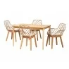 Baxton Studio Ballerina Modern Bohemian Greywashed Rattan and Natural Brown Finished Mahogany Wood 5-Piece Dining Set - Set in Front Side Angle - Baxton Studio Ballerina Modern Bohemian Greywashed Rattan and Natural Brown Finished Mahogany Wood 5-Piece Dining Set - Set in Front Side Angle