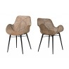 Baxton Studio Ballerina Modern Bohemian Greywashed Rattan and Black Metal 2-Piece Dining Chair Set - Front Side and Back Side Angle
