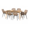 Baxton Studio Emmali Modern Bohemian Greywashed Rattan and Natural Brown Finished Wood 7-Piece Dining Set - Set in Front Side Angle