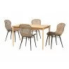 Baxton Studio Sabelle Japandi Natural Brown Finished Wood and Greywashed Rattan 5-Piece Dining Set - Set in Front Side Angle - Baxton Studio Sabelle Japandi Natural Brown Finished Wood and Greywashed Rattan 5-Piece Dining Set - Set in Front Side Angle