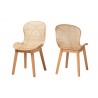 Baxton Studio Sabelle Japandi Natural Brown Mahogany and Rattan 2-Piece Dining Chair Set - Front Side and Back Side Angle