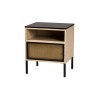 Baxton Studio Felton Mid-Century Modern Two-Tone Black and Gold Metal and Light Brown Finished Wood 1-Door End Table - Front Side Angle