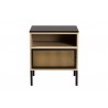 Baxton Studio Felton Mid-Century Modern Two-Tone Black and Gold Metal and Light Brown Finished Wood 1-Door End Table - Front Angle