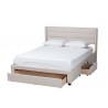 Baxton Studio Braylon Mid-Century Modern Transitional Beige Fabric and Dark Brown Finished Wood Queen Size 3-Drawer Storage Platform Bed - Front Side Storage Opened Angle