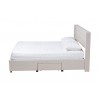 Baxton Studio Braylon Mid-Century Modern Transitional Beige Fabric and Dark Brown Finished Wood Queen Size 3-Drawer Storage Platform Bed - Side Angle