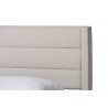 Baxton Studio Braylon Mid-Century Modern Transitional Beige Fabric and Dark Brown Finished Wood Queen Size 3-Drawer Storage Platform Bed - Closeup Top Angle