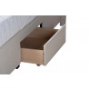 Baxton Studio Braylon Mid-Century Modern Transitional Beige Fabric and Dark Brown Finished Wood Queen Size 3-Drawer Storage Platform Bed - Side Storage Opened Angle