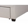 Baxton Studio Braylon Mid-Century Modern Transitional Beige Fabric and Dark Brown Finished Wood Queen Size 3-Drawer Storage Platform Bed - Closeup Base Angle