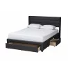 Baxton Studio Braylon Mid-Century Modern Transitional Charcoal Grey Fabric and Dark Brown Finished Wood Queen Size 3-Drawer Storage Platform Bed - Front Side Drawer Opened Angle - Baxton Studio Braylon Mid-Century Modern Transitional Charcoal Grey Fabric and Dark Brown Finished Wood Queen Size 3-Drawer Storage Platform Bed - Front Side Drawer Opened Angle