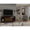 Manhattan Comfort Rockefeller 62.99 TV Stand with Metal Legs and 2 Drawers in Brown Front
