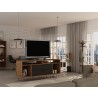 Manhattan Comfort Rockefeller 62.99 TV Stand with Metal Legs and 2 Drawers in Nature and Textured Grey