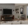 Manhattan Comfort Rockefeller 62.99 TV Stand with Metal Legs and 2 Drawers in Nature and Textured Grey Front