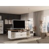 Manhattan Comfort Rockefeller 62.99 TV Stand with Metal Legs and 2 Drawers in Off White and Nature Side