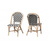 Baxton Studio Ambre Modern French Black and White Weaving Natural Rattan 2-Piece Bistro Chair Set - Front Side / Back Side Angle