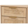 Baxton Studio Dewitt Japandi Light Brown Finished Wood and Gold Metal 2-Drawer End Table - Closeup Top Angle