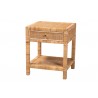 Baxton Studio Adelia Modern Bohemian Natural Rattan and Mahogany Wood 1-Drawer Nightstand - Front Side Angle