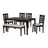 Baxton Studio Olympia Modern Beige Fabric and Espresso Brown Finished Wood 6-Piece Dining Set - Set in Front Side Angle - Baxton Studio Olympia Modern Beige Fabric and Espresso Brown Finished Wood 6-Piece Dining Set - Set in Front Side Angle