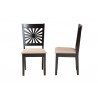 Baxton Studio Olympia Modern Beige Fabric and Espresso Brown Finished Wood Dining Chair - Set of Two - Front and Side Angle