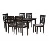 Baxton Studio Olympia Modern Grey Fabric and Espresso Brown Finished Wood 7-Piece Dining Set - Set in Front Side Angle