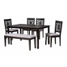 Baxton Studio Olympia Modern Grey Fabric and Espresso Brown Finished Wood 6-Piece Dining Set - Set in Front Side Angle