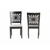 Baxton Studio Olympia Modern Grey Fabric and Espresso Brown Finished Wood Dining Chair - Set of Two - Front and Back Angle - Baxton Studio Olympia Modern Grey Fabric and Espresso Brown Finished Wood Dining Chair - Set of Two - Front and Back Angle