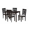 Baxton Studio Olympia Modern Grey Fabric and Espresso Brown Finished Wood 5-Piece Dining Set - Set in Front Side Angle