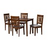 Baxton Studio Olympia Modern Grey Fabric and Walnut Brown Finished Wood 5-Piece Dining Set - Set in Front Side Angle