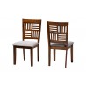 Baxton Studio Deanna Modern Grey Fabric and Walnut Brown Finished Wood 2-Piece Dining Chair Set - Front Side and Back Side Angle